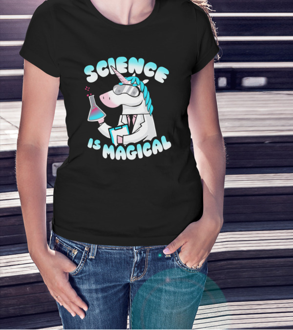 Science Is Magical Unicorn In Lab Coat With Beaker T-Shirt