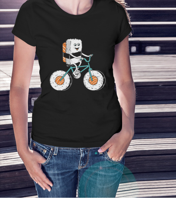 Sushi Roll Riding Bicycle With Sushi Wheels T-Shirt