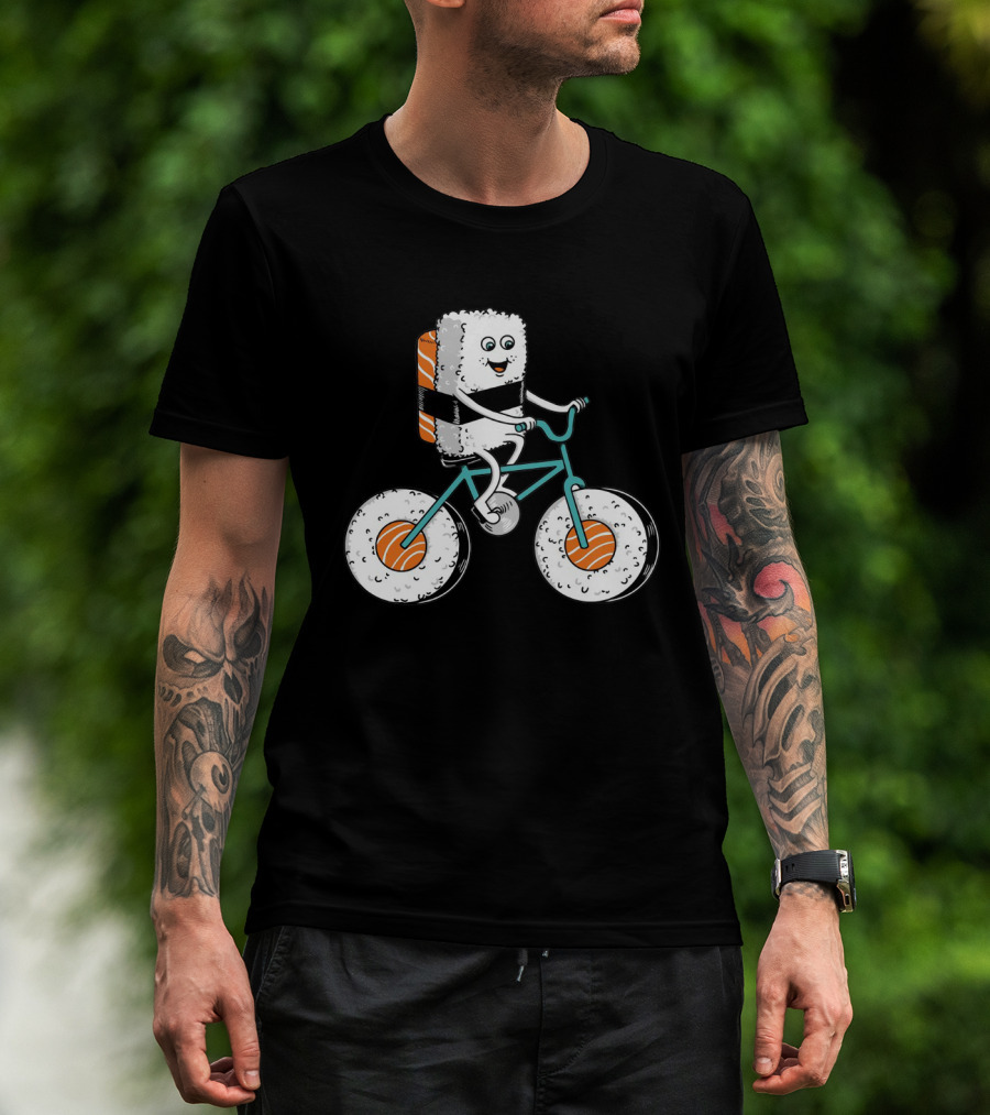 Sushi Roll Riding Bicycle With Sushi Wheels T-Shirt
