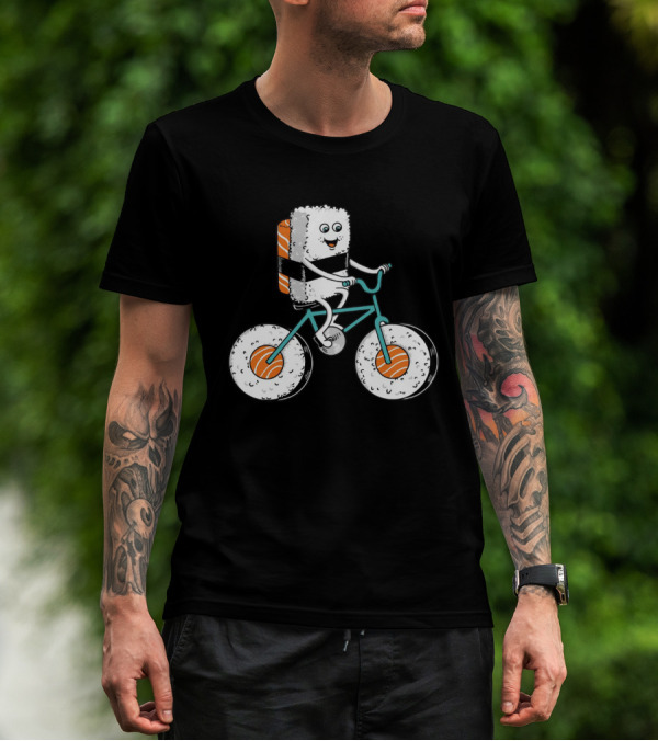 Sushi Roll Riding Bicycle With Sushi Wheels T-Shirt