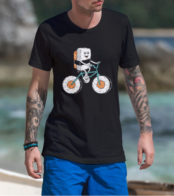 Sushi Roll Riding Bicycle With Sushi Wheels T-Shirt