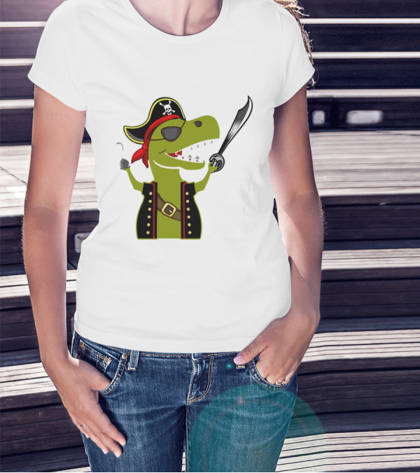 Pirate Dinosaur With Hook And Sword T-Shirt