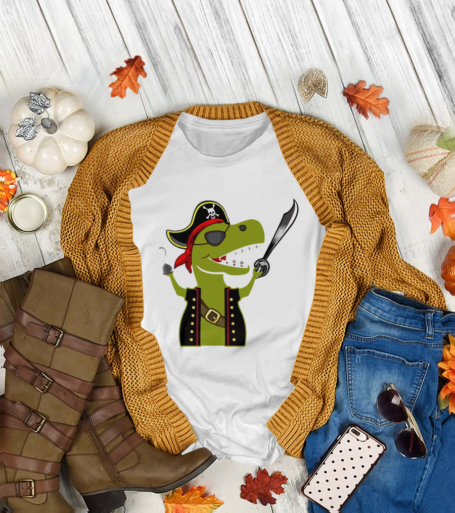 Pirate Dinosaur with Hook and Sword T-Shirt