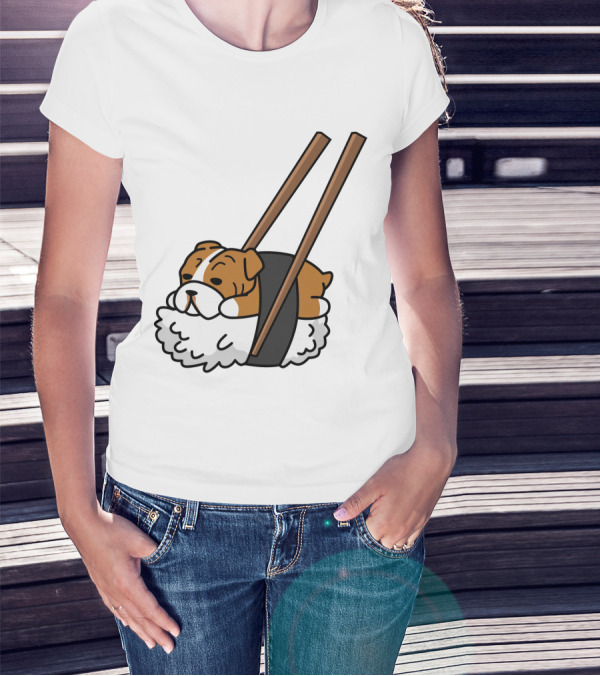Pugsushi Funny Pug Dog Sushi Roll With Chopsticks T-Shirt