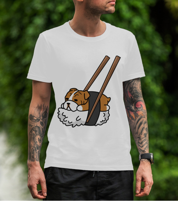 Pugsushi Funny Pug Dog Sushi Roll With Chopsticks T-Shirt