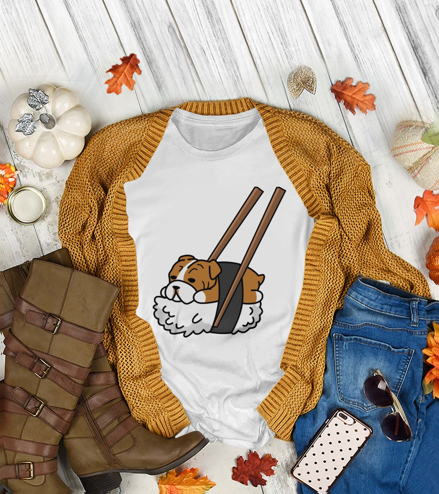 Pugsushi Funny Pug Dog Sushi Roll with Chopsticks T-Shirt