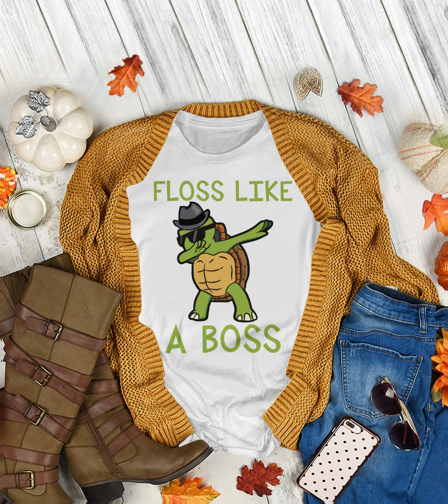 Dabbing Turtle Floss Like a Boss with Hat and Sunglasses T-Shirt
