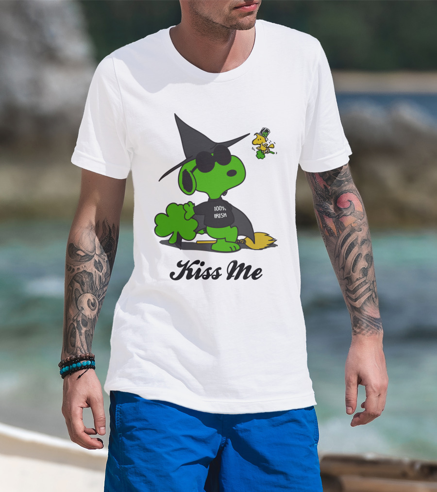 Snoopy Kiss Me 100% Irish St Patrick's Day Wizard Woodstock T-Shirt