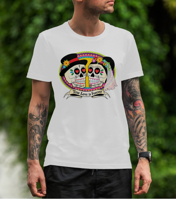 True Love Is Forever Colorful Skull Bride And Groom T-Shirt