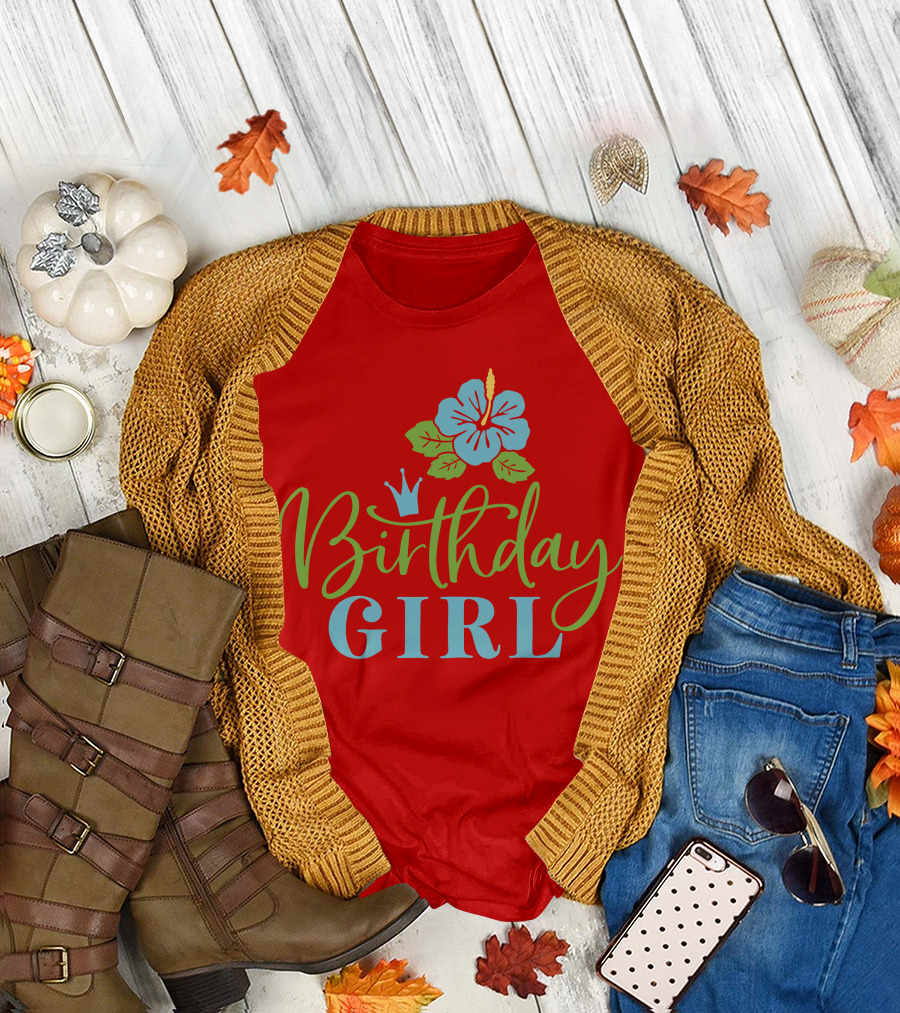 Birthday Girl Hibiscus Crown T-Shirt