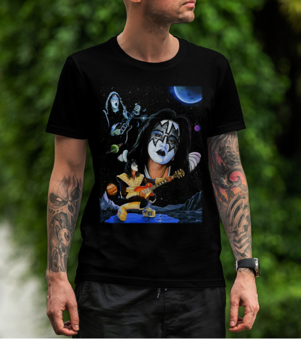 Ace Frehley Kiss Cosmic Rock Guitarist With Space Imagery And Planets T-Shirt