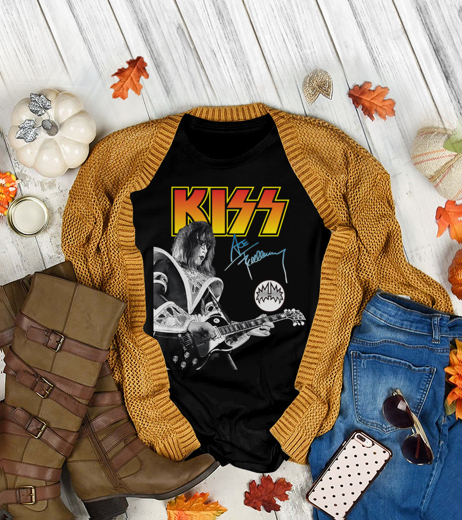 KISS Ace Frehley Signature Electric Guitar Iconic Rock Legend T-Shirt
