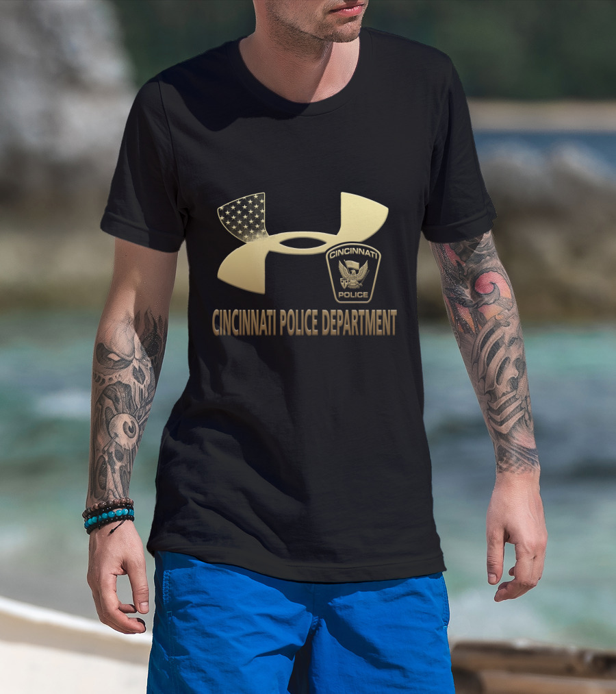 Cincinnati Police Department Badge Under Armour USA Flag T-Shirt