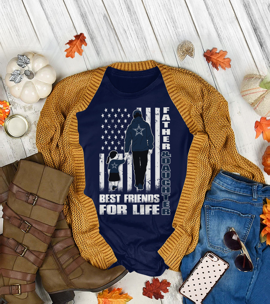 Father and Daughter Best Friends For Life with American Flag and Star T-Shirt