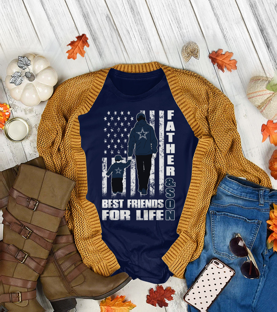 Father and Son Best Friends for Life Dallas Fans Blue and White Star Stripes T-Shirt