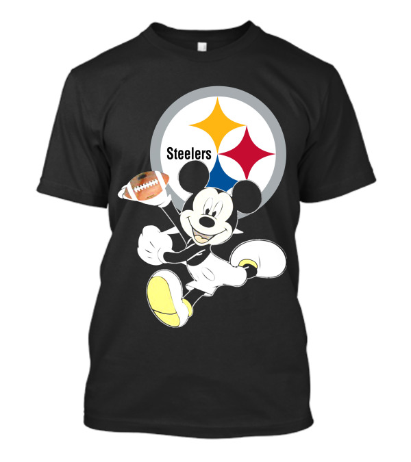 Mickey Mouse With Steelers Logo And Football T-Shirt