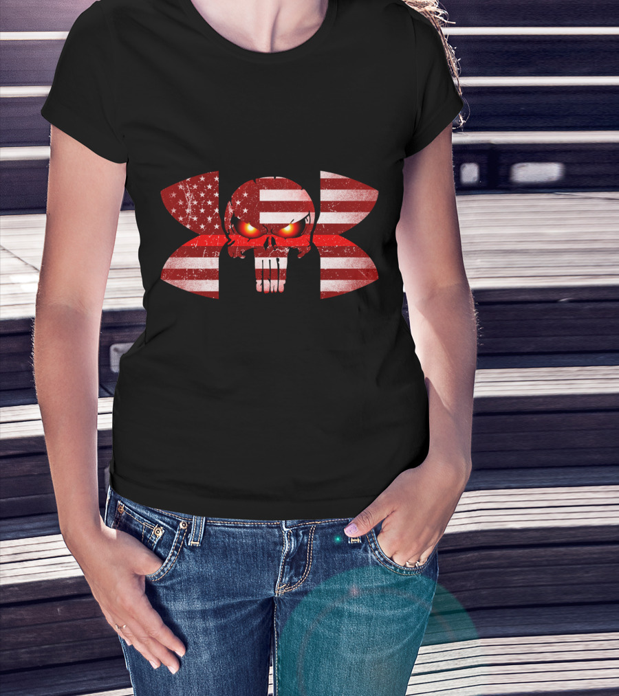 Firefighter Skull American Flag Under Armour Punisher Eyes T-Shirt
