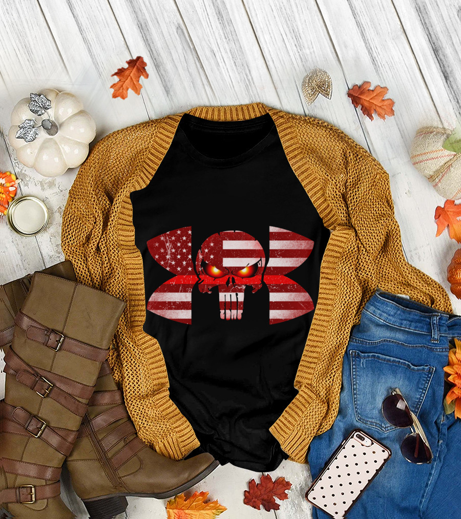 Firefighter Skull American Flag Under Armour Punisher Eyes T-Shirt