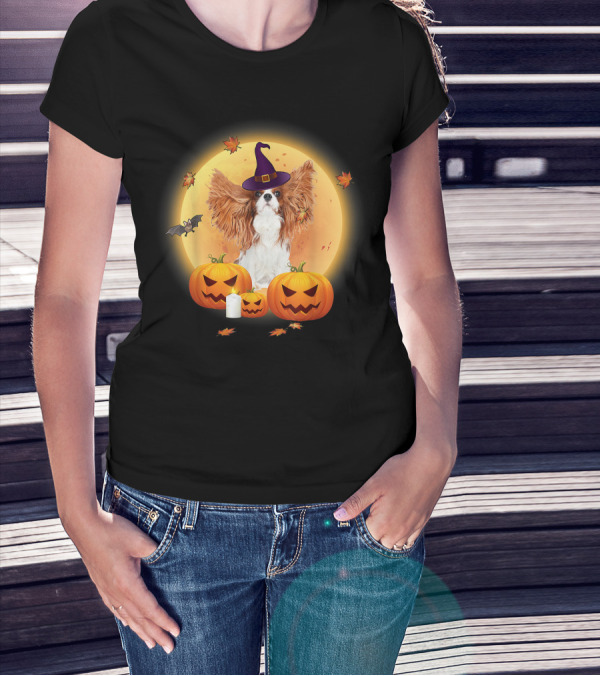 Halloween Cavalier King Charles Spaniel Funny Hallowe'en Pumpkin Witch Hat T-Shirt