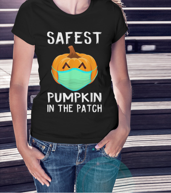 Safest Pumpkin In The Patch Halloween Costume With Face Mask T-Shirt