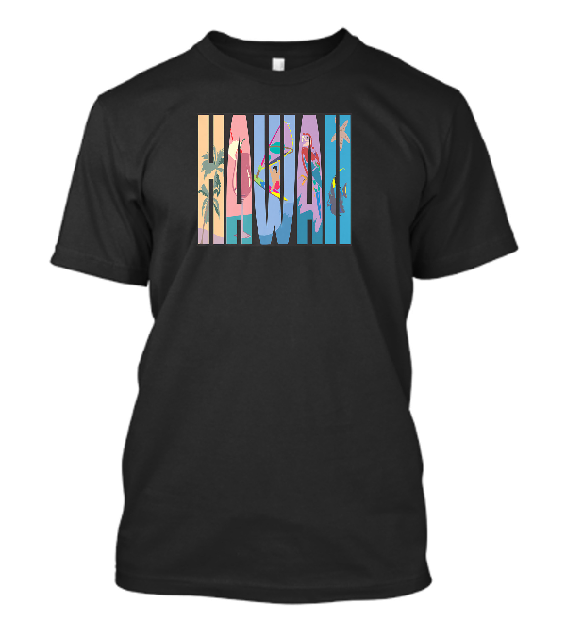 Hawaii Aloha Pearl Island Surf Sand State Floral Fish Tropical Parrot And Starfish T-Shirt