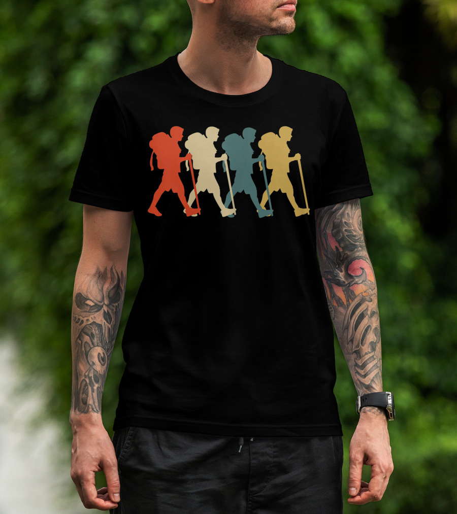 Hiker Vintage Retro Hiking Camping Silhouette Walking T-Shirt
