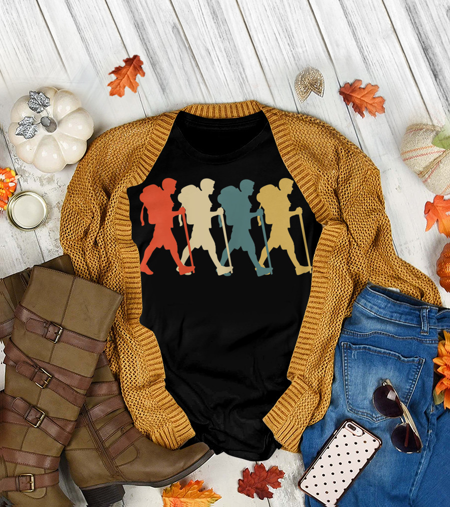 Hiker Vintage Retro Hiking Camping Silhouette Walking T-Shirt