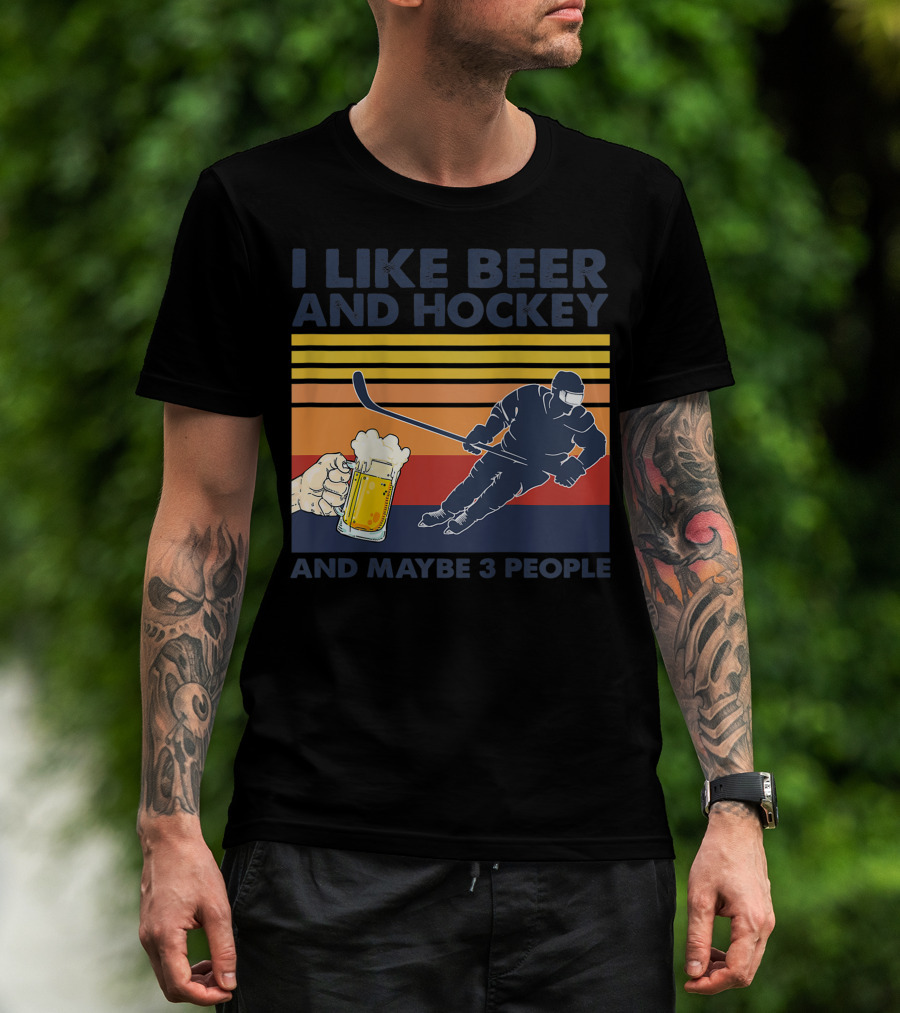 I Like Beer And Hockey Maybe 3 People Retro Vintage Baseball Raglan T-Shirt
