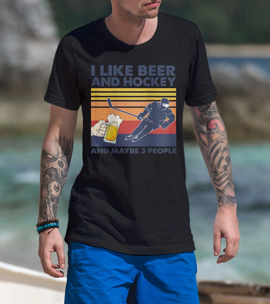 I Like Beer And Hockey Maybe 3 People Retro Vintage Baseball Raglan T-Shirt
