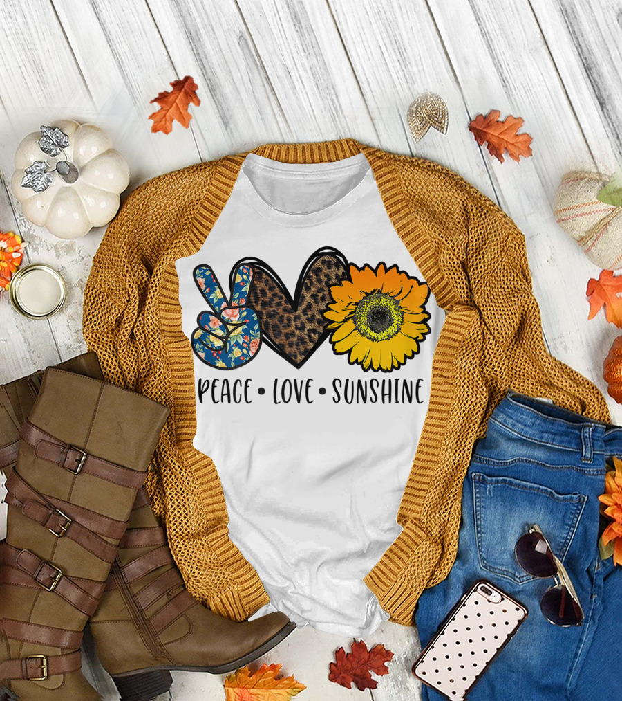 Peace Love Sunshine Floral Leopard Sunflower Teacher Idea T-Shirt