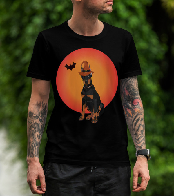Women Doberman Dog Halloween Witch Hat Puppy And Animal Lovers T-Shirt