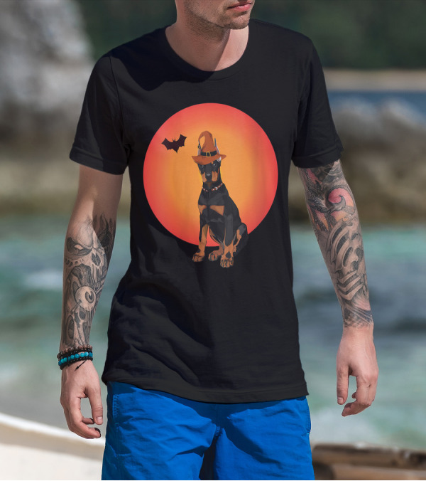 Women Doberman Dog Halloween Witch Hat Puppy And Animal Lovers T-Shirt