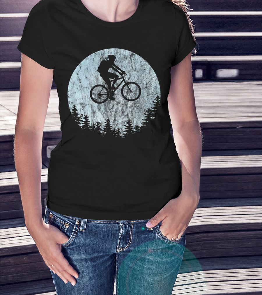 Mountain Bike Moon MTB Bicycle Rider Cycling Biking Forest T-Shirt