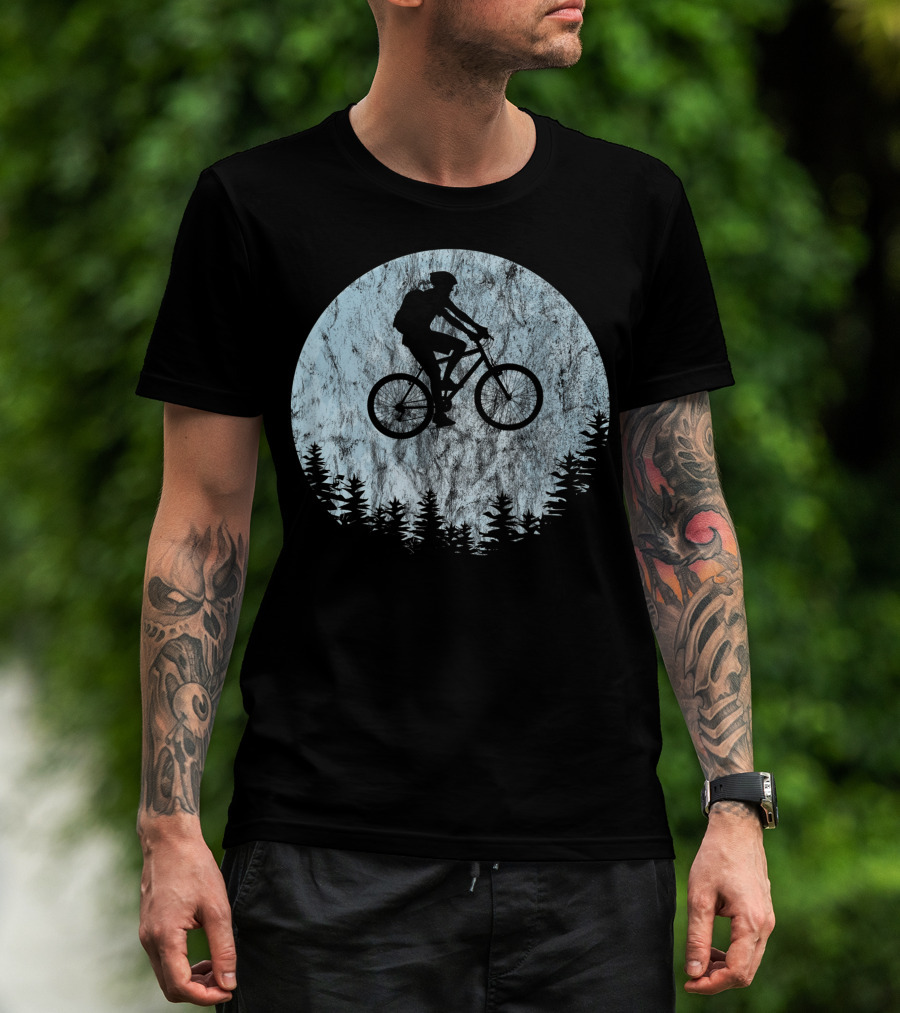 Mountain Bike Moon MTB Bicycle Rider Cycling Biking Forest T-Shirt