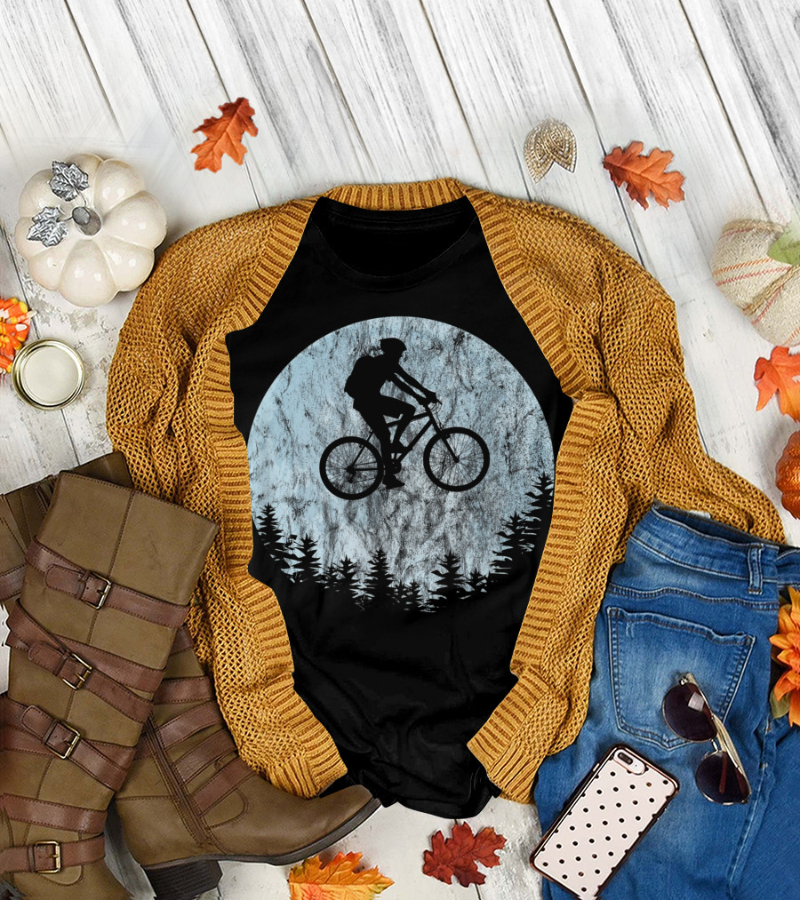 Mountain Bike Moon MTB Bicycle Rider Cycling Biking Forest T-Shirt