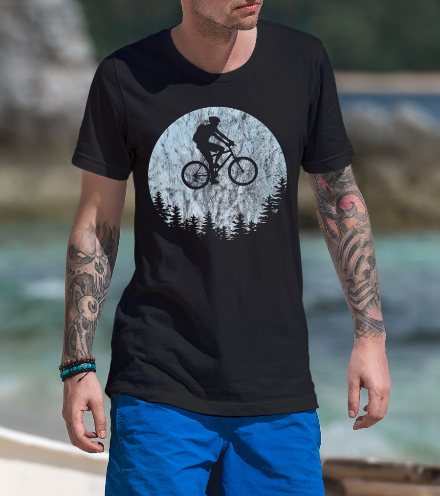 Mountain Bike Moon MTB Bicycle Rider Cycling Biking Forest T-Shirt