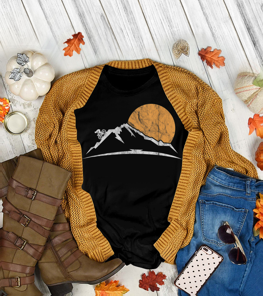 Mountain Bike MTB Downhill Biking Cycling with Sun and Mountain T-Shirt