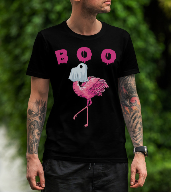 Boo Funny Flamingo Halloween Ghost T-Shirt