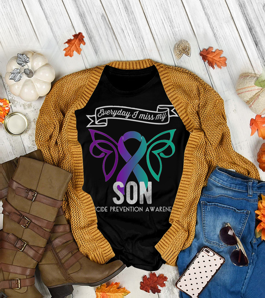 Everyday I Miss My Son Suicide Prevention Awareness Butterfly T-Shirt