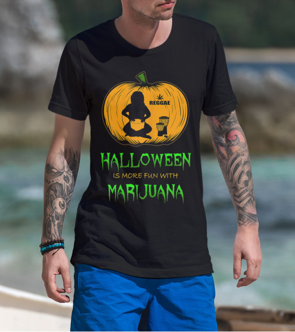 Halloween Is More Fun With Marijuana Reggae Pumpkin T-Shirt