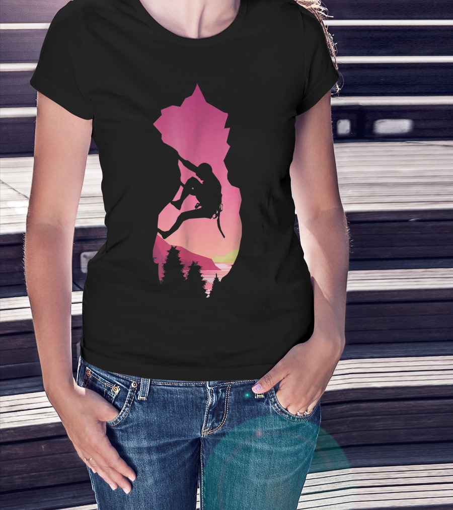 Rock Climbing Adventure Sunset Bouldering Climber Colorful T-Shirt