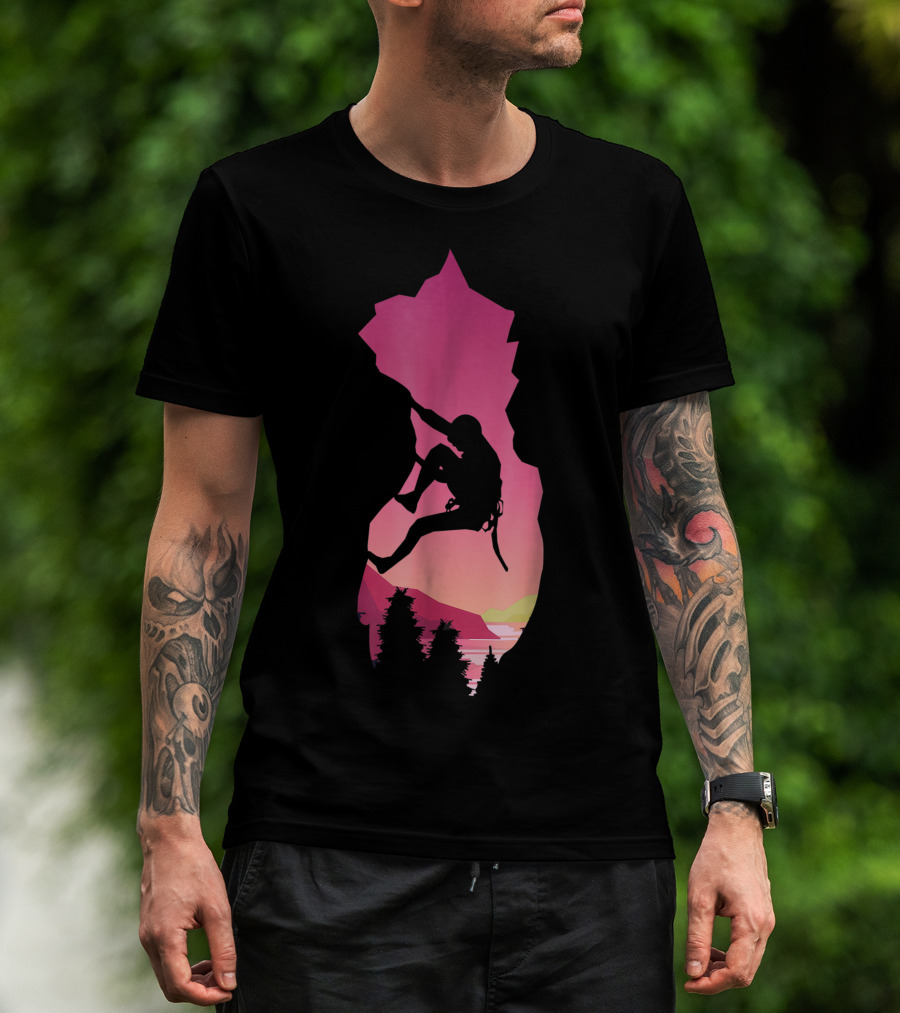 Rock Climbing Adventure Sunset Bouldering Climber Colorful T-Shirt