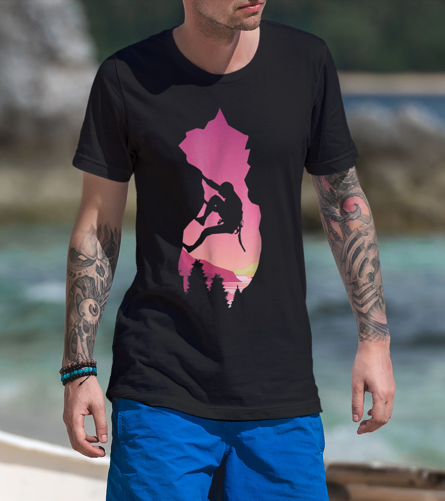 Rock Climbing Adventure Sunset Bouldering Climber Colorful T-Shirt
