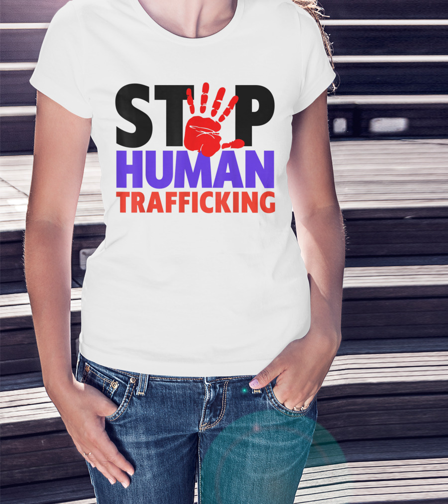 Stop Human Trafficking Red Handprint Awareness T-Shirt