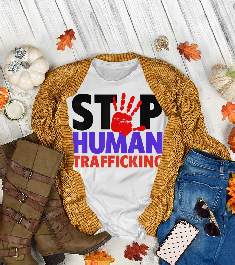 Stop Human Trafficking Red Handprint Awareness T-Shirt