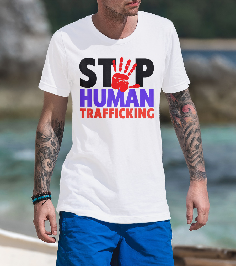 Stop Human Trafficking Red Handprint Awareness T-Shirt