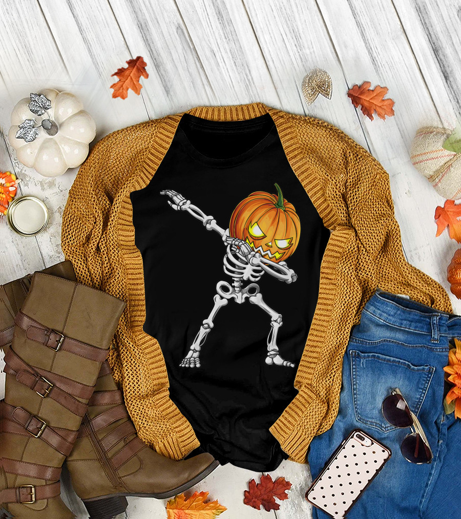 Dabbing Skeleton Pumpkin Halloween Best T-Shirt