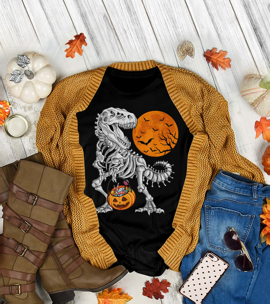 Dinosaur Skeleton Rex Scary Halloween T-Shirt