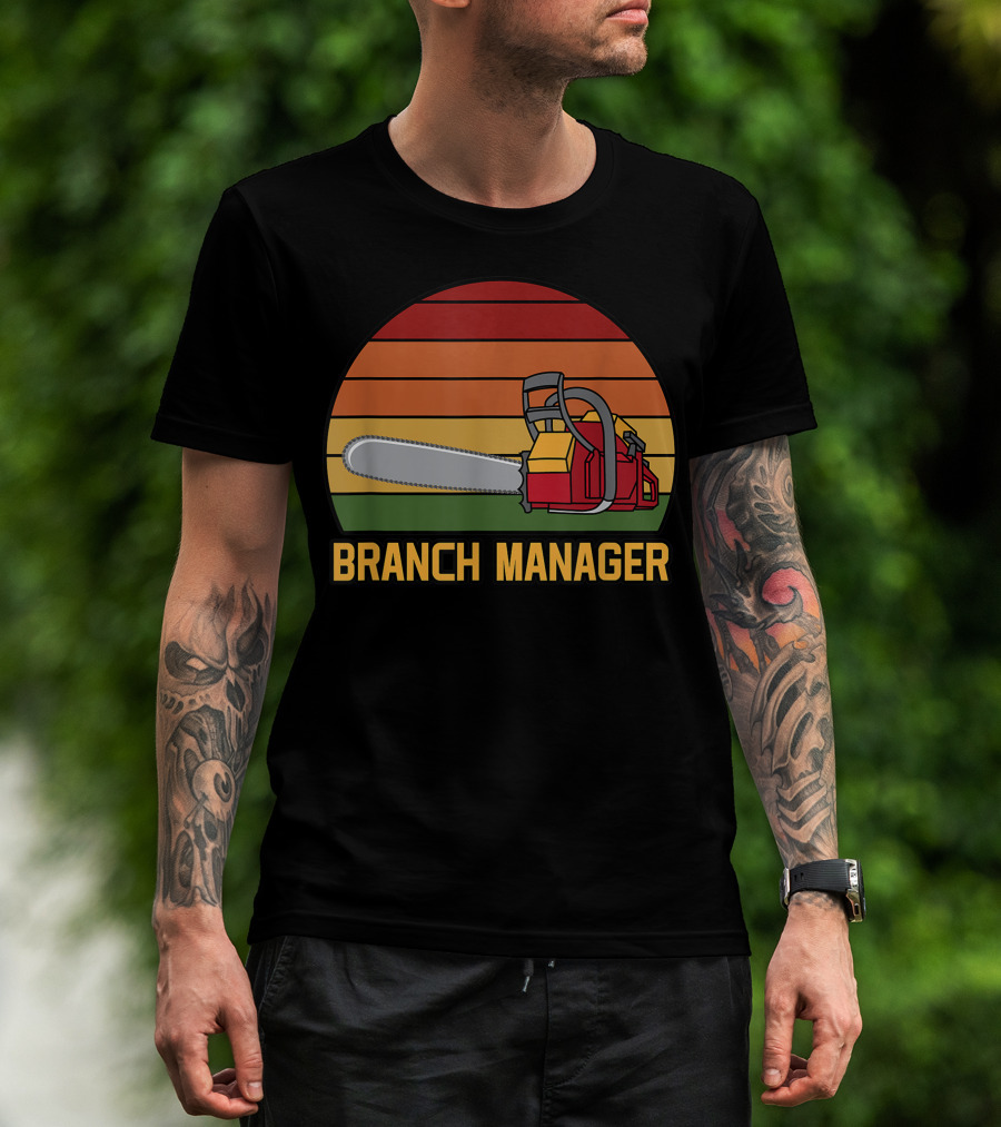 Funny Vintage Chainsaw Branch Manager Lumberjack Logger Retro Stripe T-Shirt