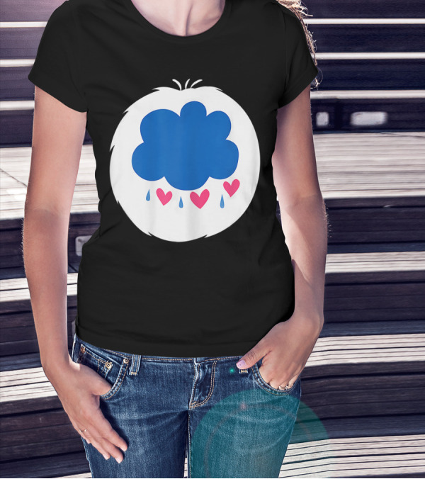 Grumpy Care Bear Blue Cloud With Hearts And Raindrops T-Shirt
